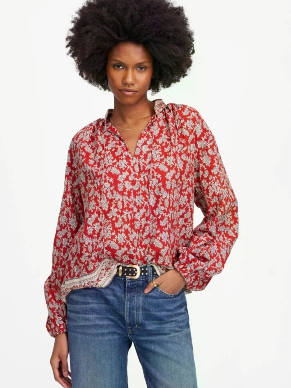 Madewell Shirred Popover Top in Paisley Print Boho Size Small Hippie